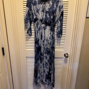 INC International Concepts Navy Tie-Dye Long Sleeve Dress